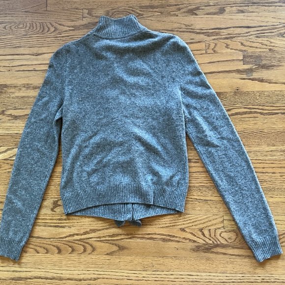 TORY BURCH Gray Merino Wool Ruffle Cardigan Sweater Top Women's Size XS - Picture 3 of 9